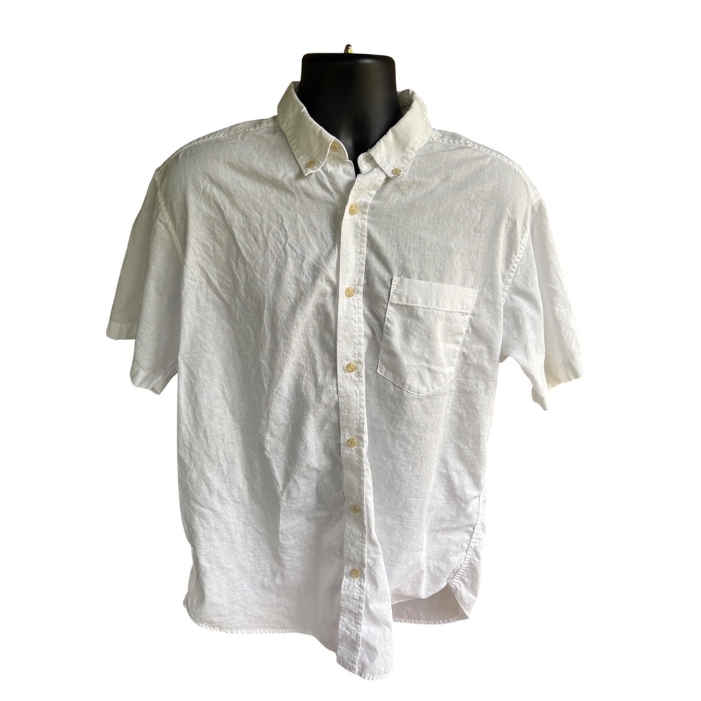 Eddie Bauer Mens White Cotton Short Sleeve Button Down Shirt Classic Fit Large